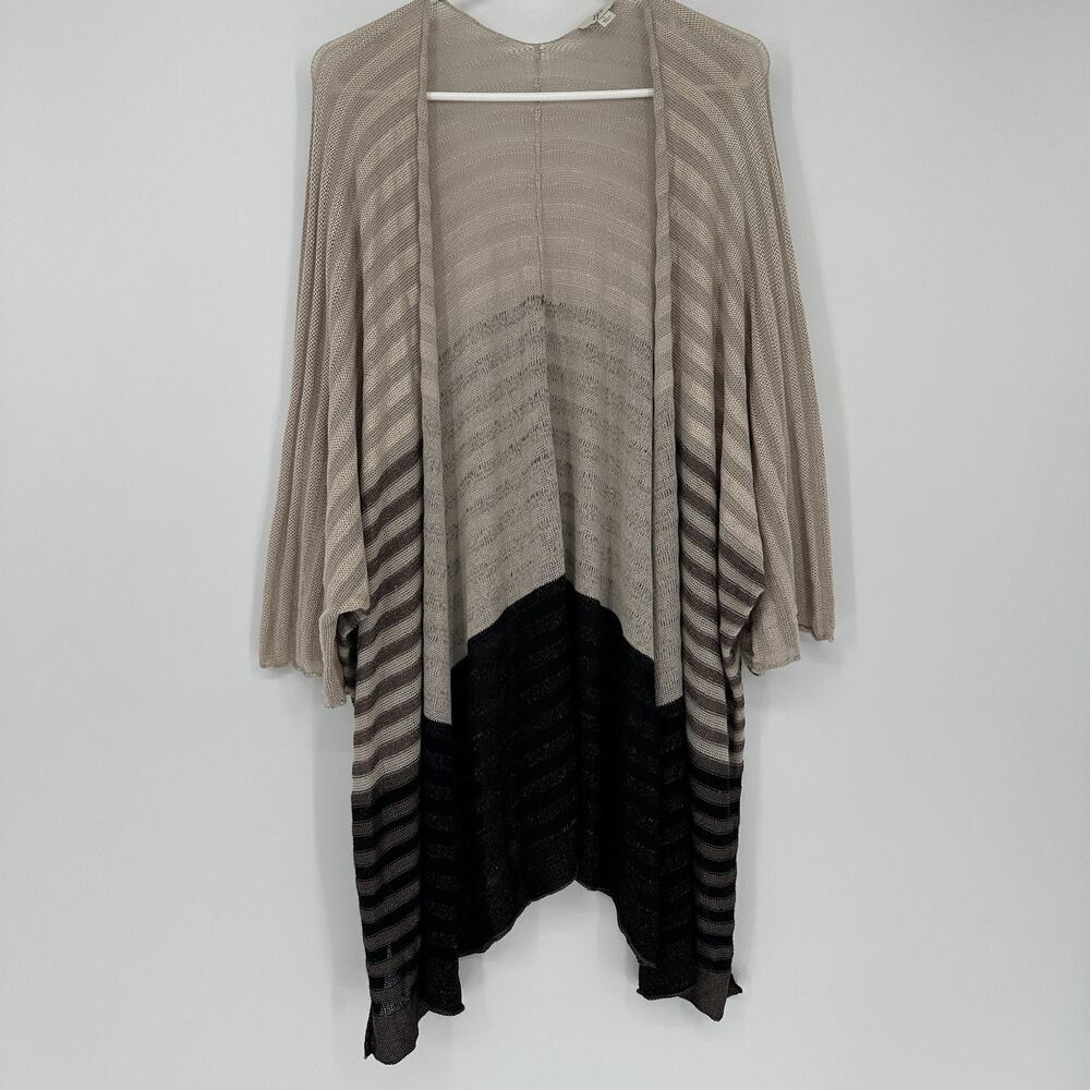 J.Jill Womens Cardigan Beige Black Stripe Open Knit Dolman Lightweight Sweater